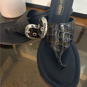 Brighton Women's Navy Crocodile Pattern Sandals